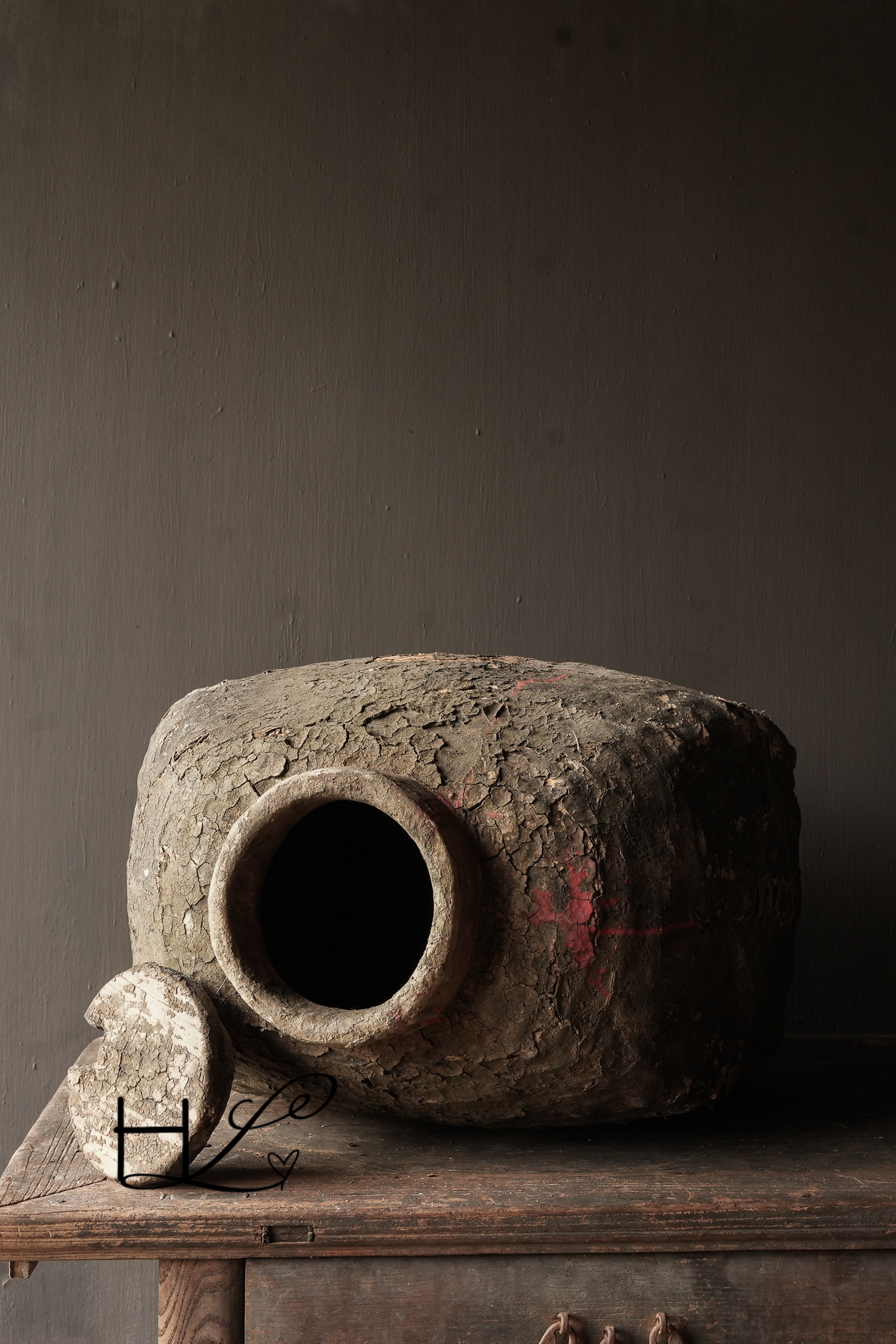 Antique Wicker Nepalese Clay Jug XXL-4