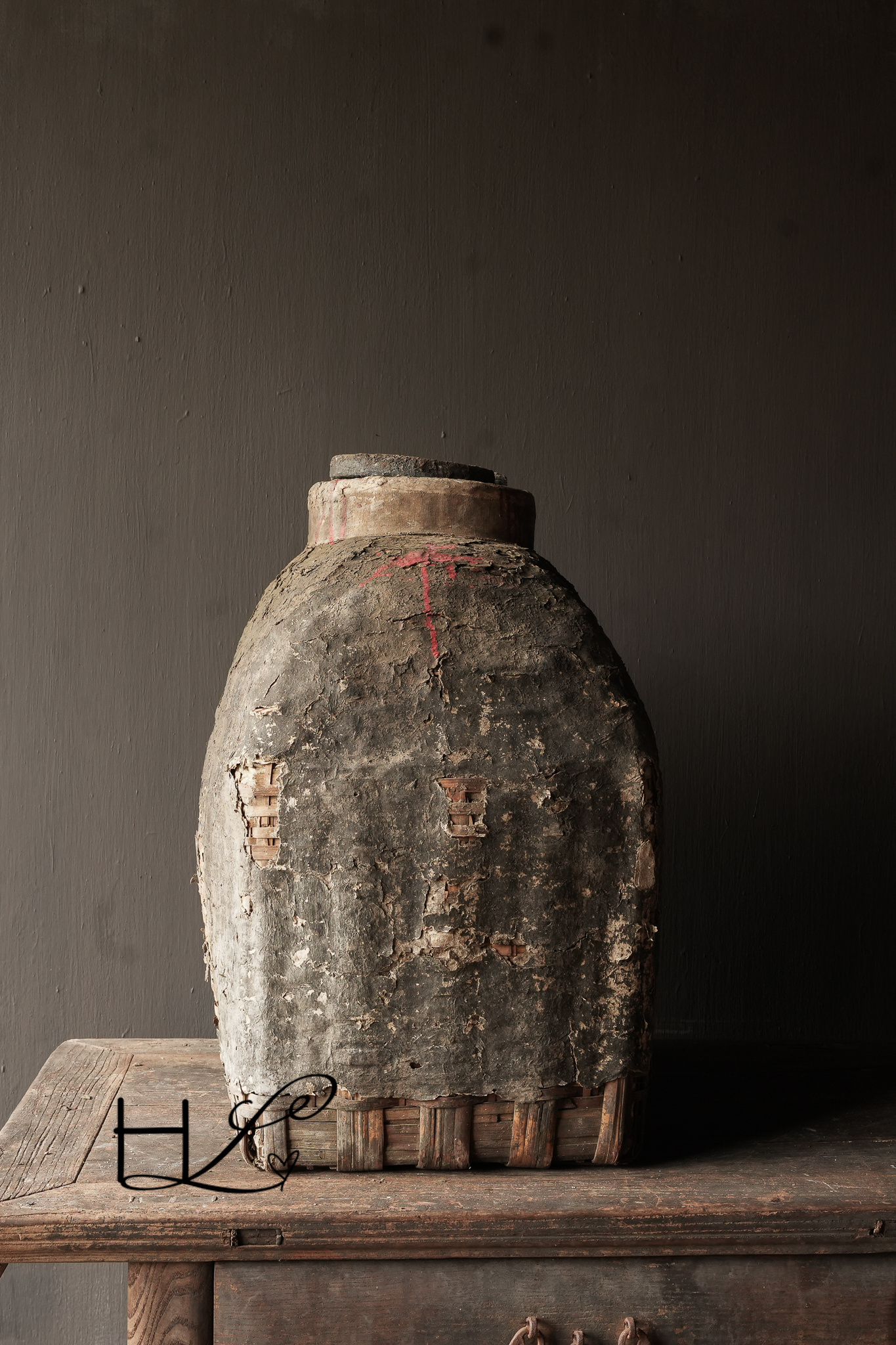 Antique Wicker Nepalese Clay Jug XXL-6