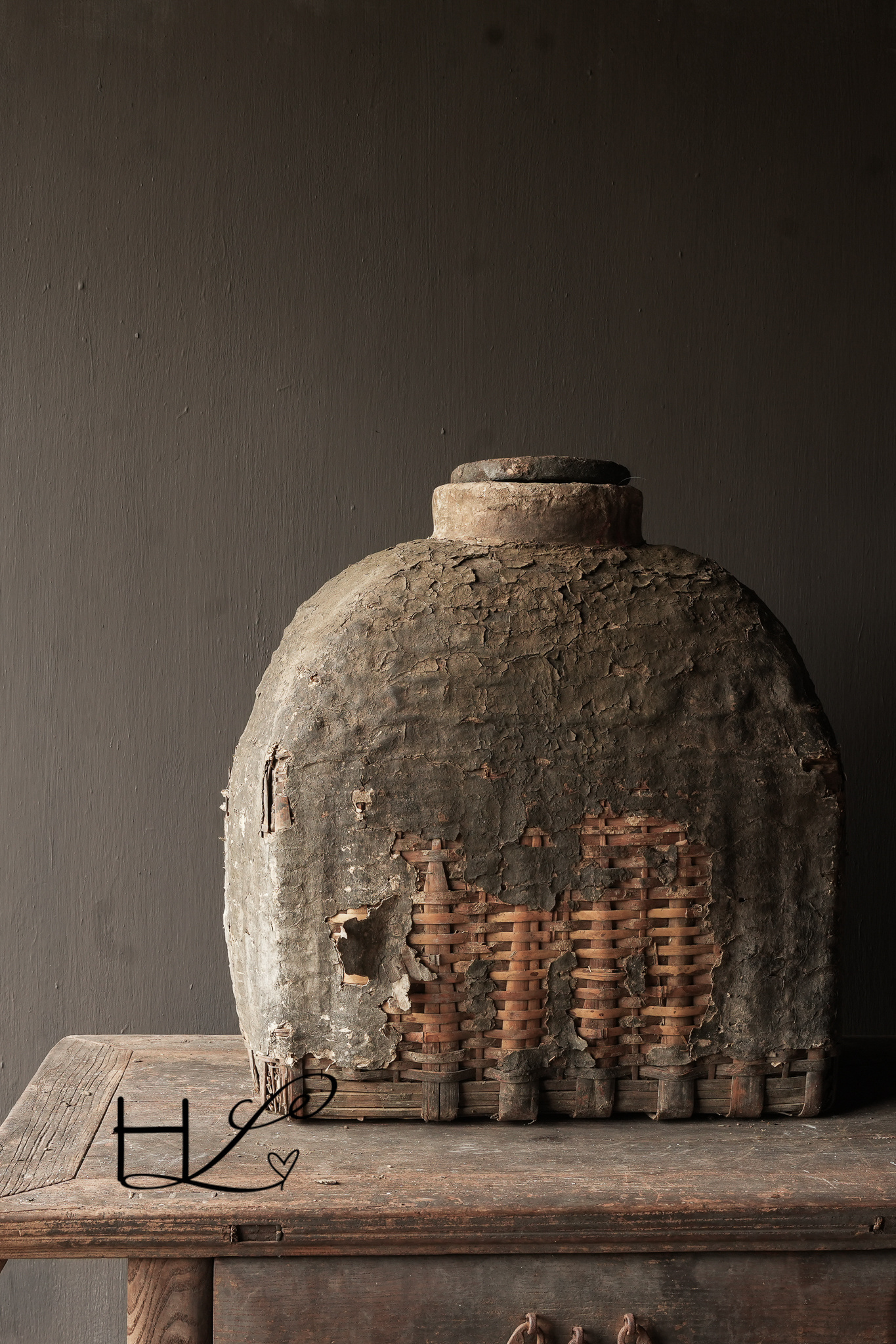 Antique Wicker Nepalese Clay Jug XXL-7