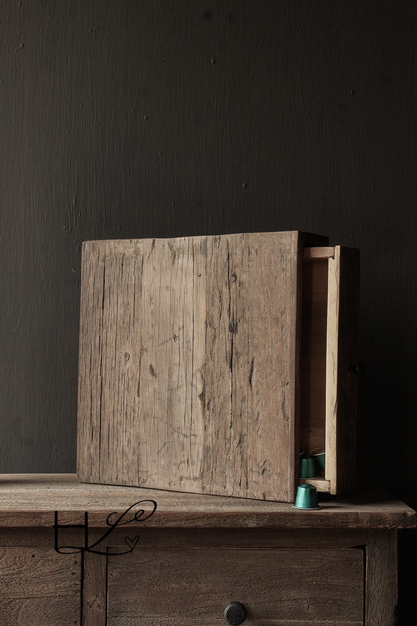 gezandstraald oud houten koffiecapsule /pads lade-8