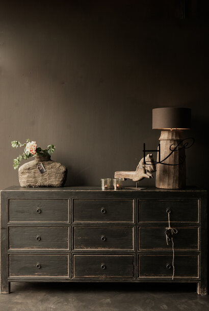 Wunderschönes altes schwarz/braunes Sideboard aus Holz mit neun Schubladen