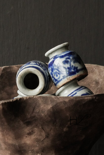 Unique small antique porcelain inkwells
