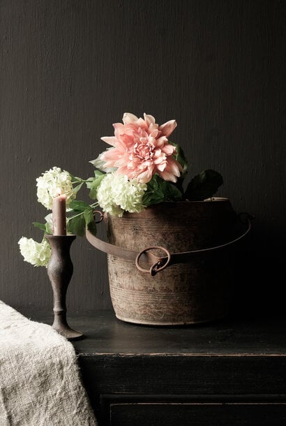 Nepalese old wooden Pot with iron handle