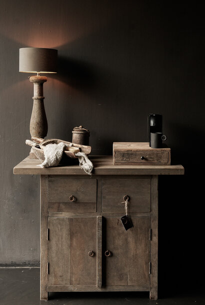 Tough, robust old wooden wall table / side table cabinet with drawers and doors