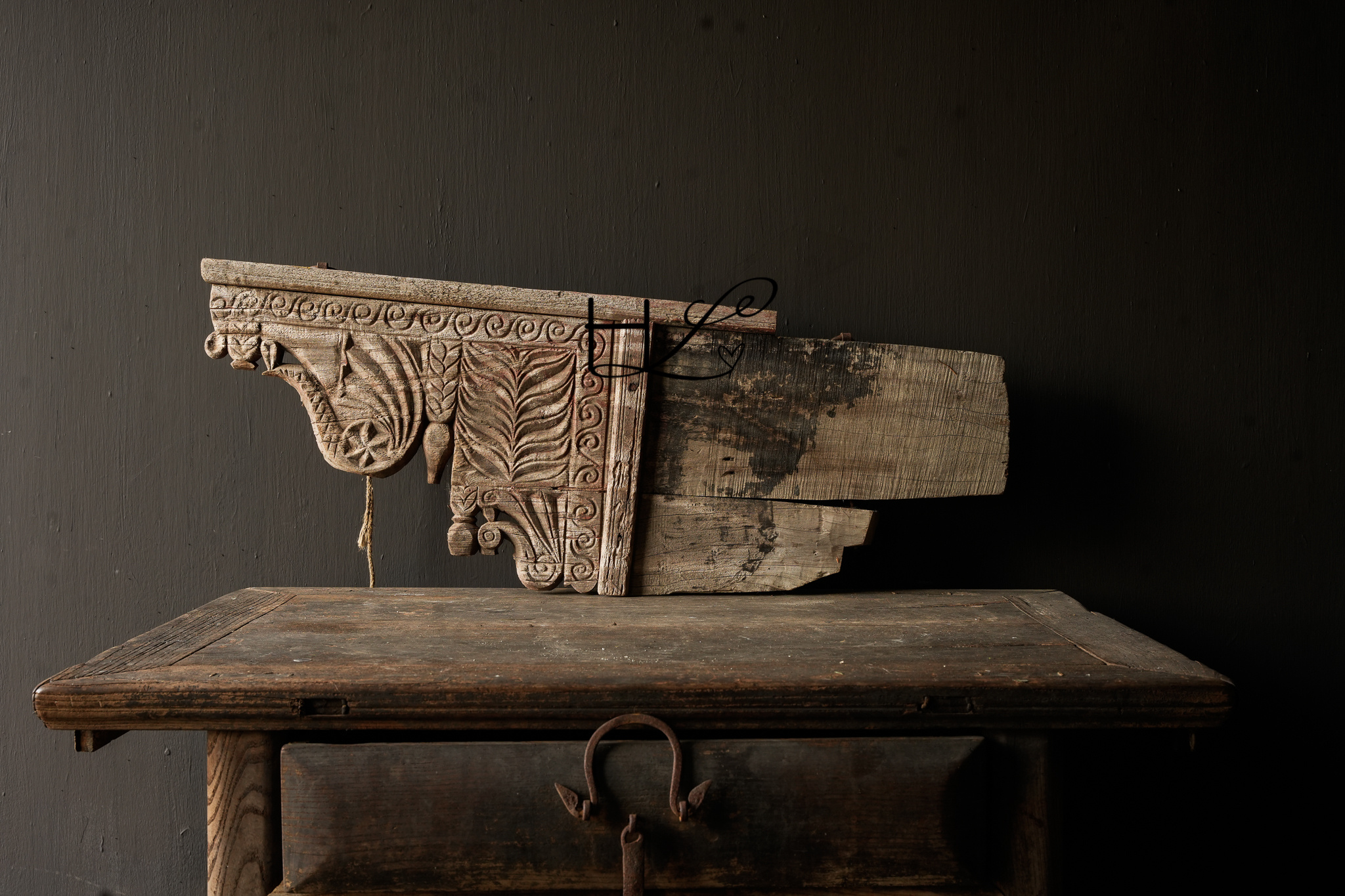 Wunderschönes unvollkommenes Wabi Sabi altes Holzornament-4