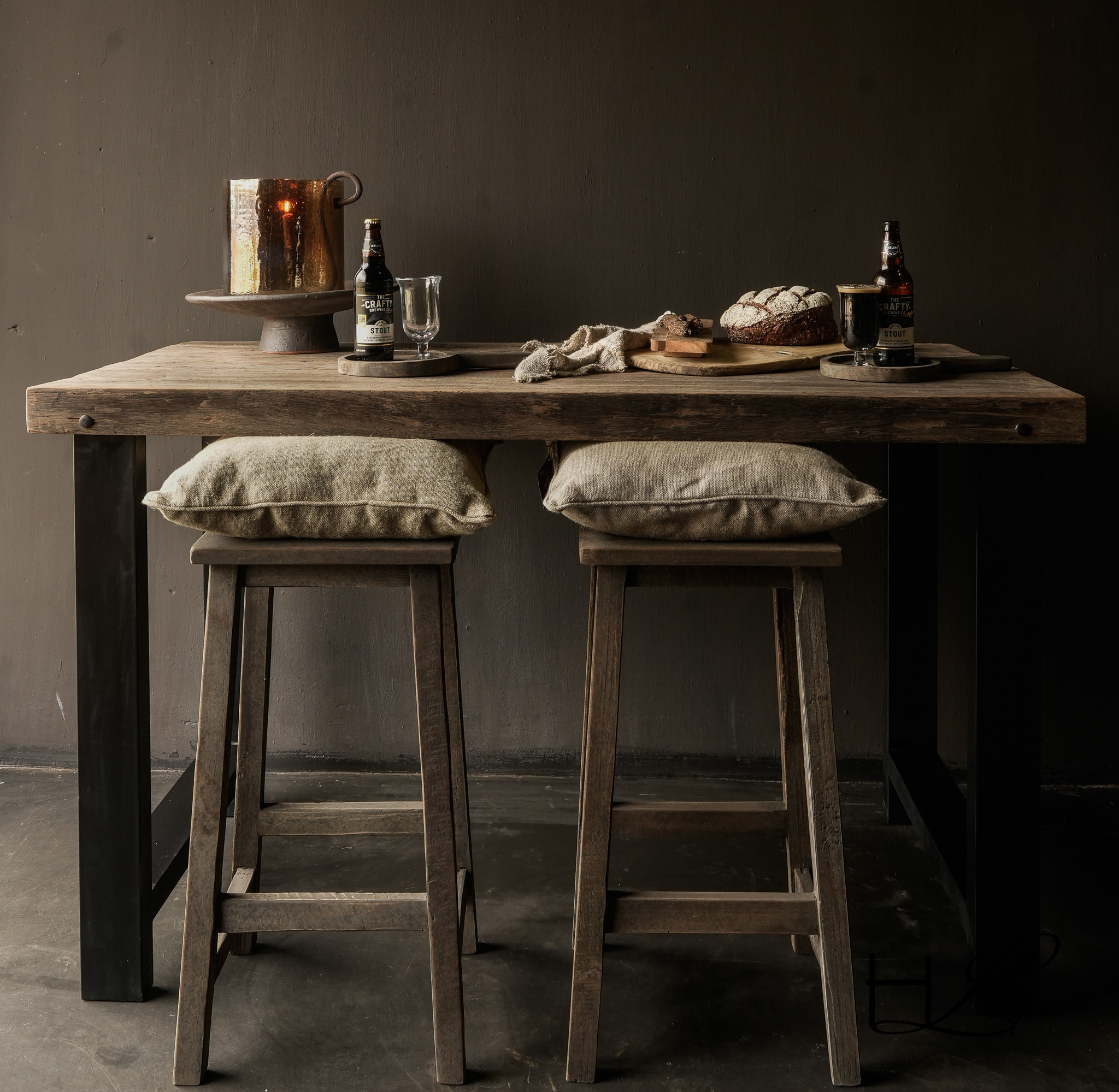 Sturdy wooden bar table with iron legs-1