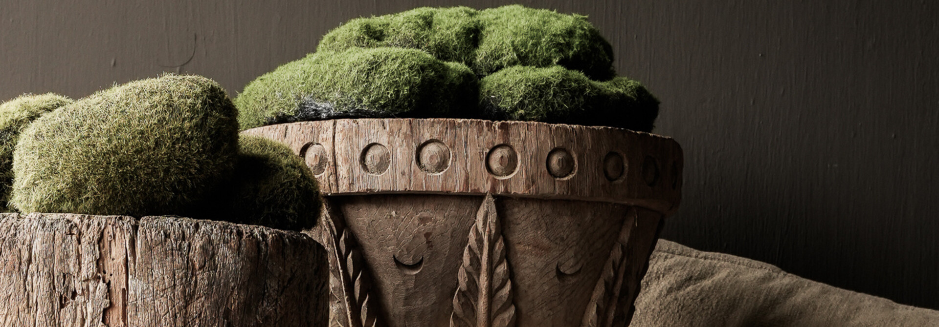 imperfect wooden mortar with hand-carved wood carvings