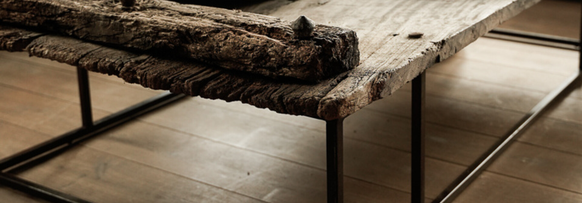 Beautiful old wooden Wabi Sabi Indian door coffee table with loose rust brown iron base