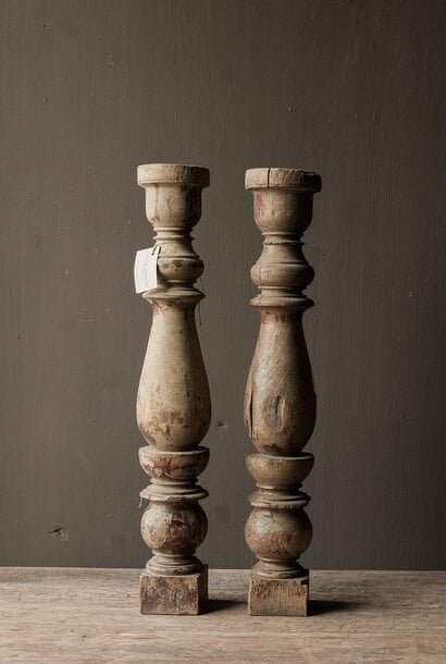 Old wooden Nepalese baluster candlestick