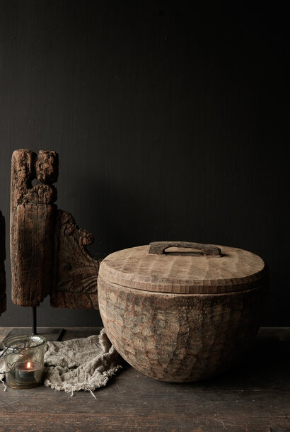 Nepalese old wooden Pot with lid