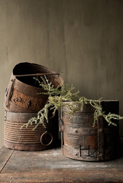 Vintage wooden container with iron fittings