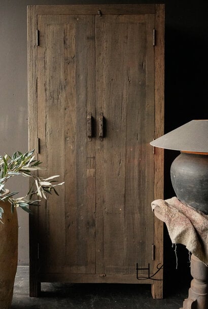 Beautiful, sturdy old wooden two-door closed cupboard