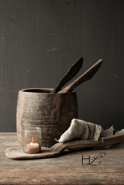 Nepalese old wooden pot, jug