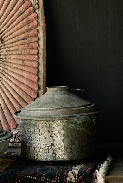 Antike Schüssel aus Zink/Kupfer mit Deckel