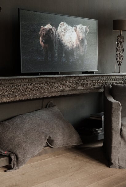 lang smal Wabi Sabi Houten doorleefde zwart / bruin Sidetable /Muurtafel