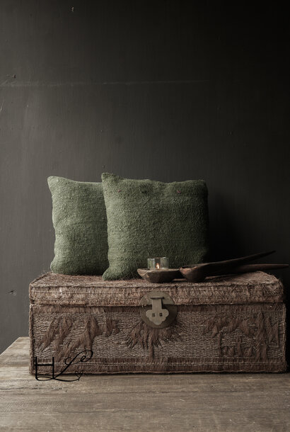 Beautiful Unique Antique Trunk or chest covered with palm bark