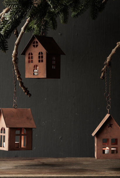 Set mit 3 rostigen Weihnachtsanhängerhäusern