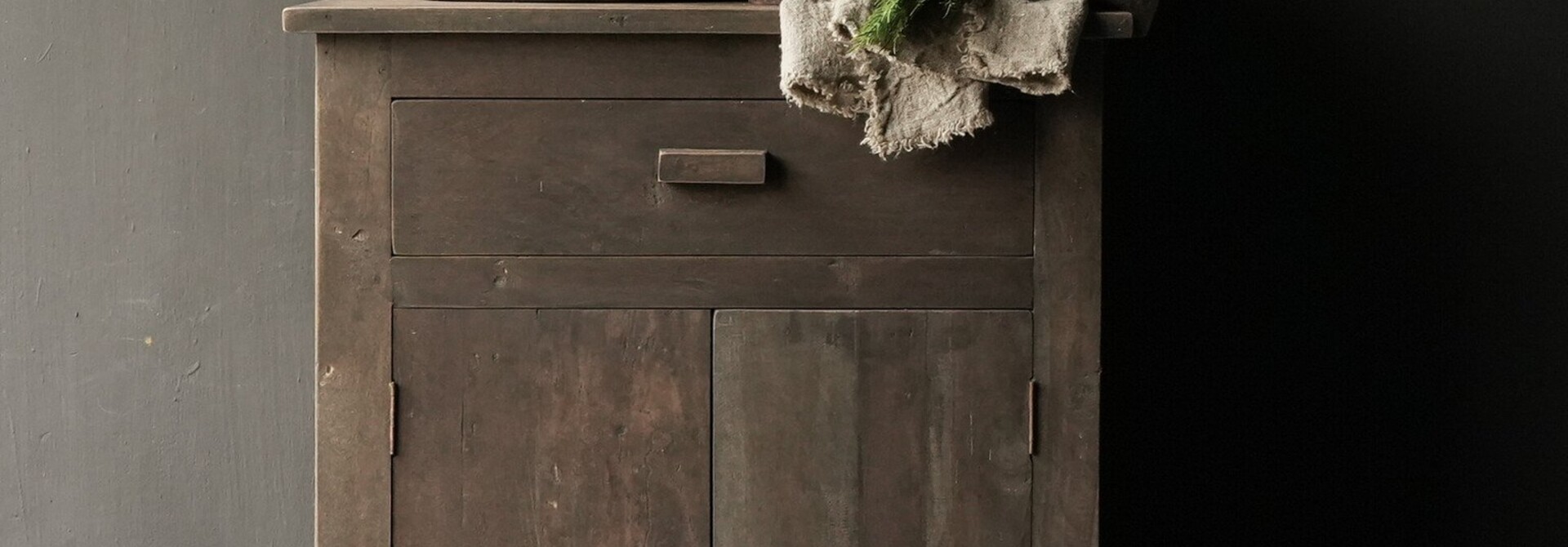 Beautiful sturdy rural old wooden two-door cabinet
