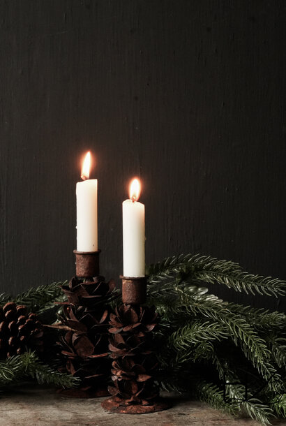 Rust brown iron pine cone candle holder