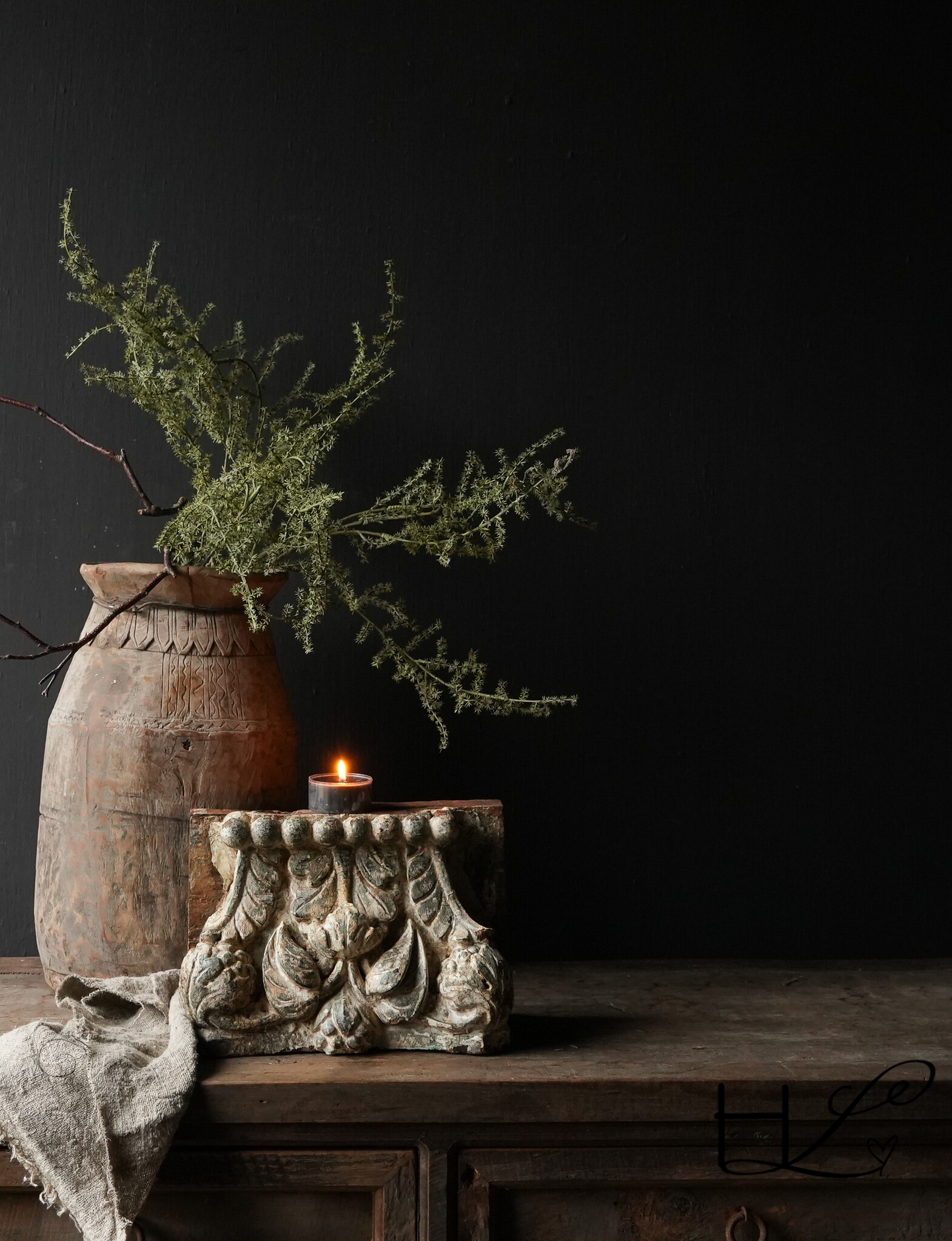 Alter authentischer Kerzenständer mit Holzsockel-1