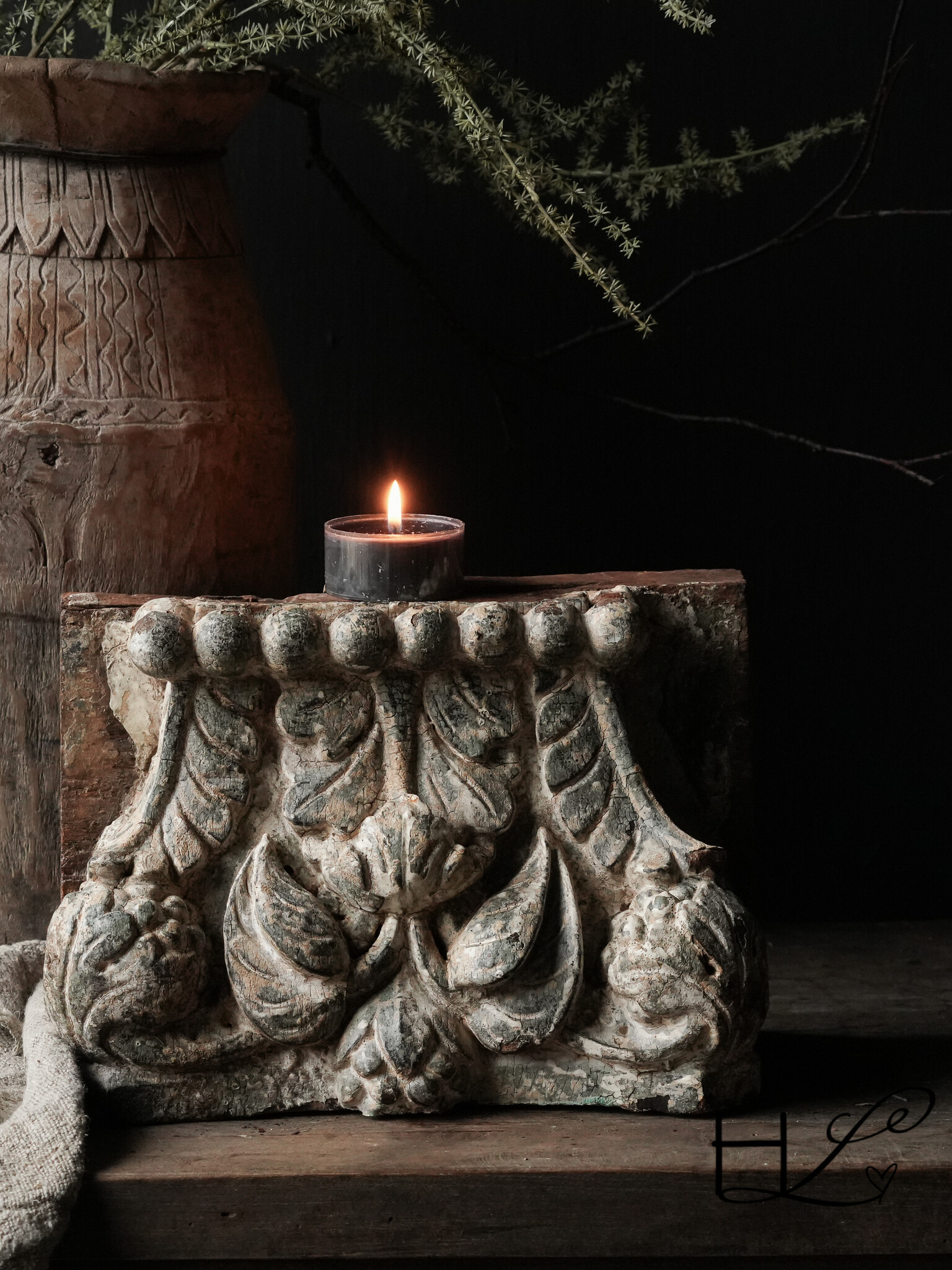 Alter authentischer Kerzenständer mit Holzsockel-2