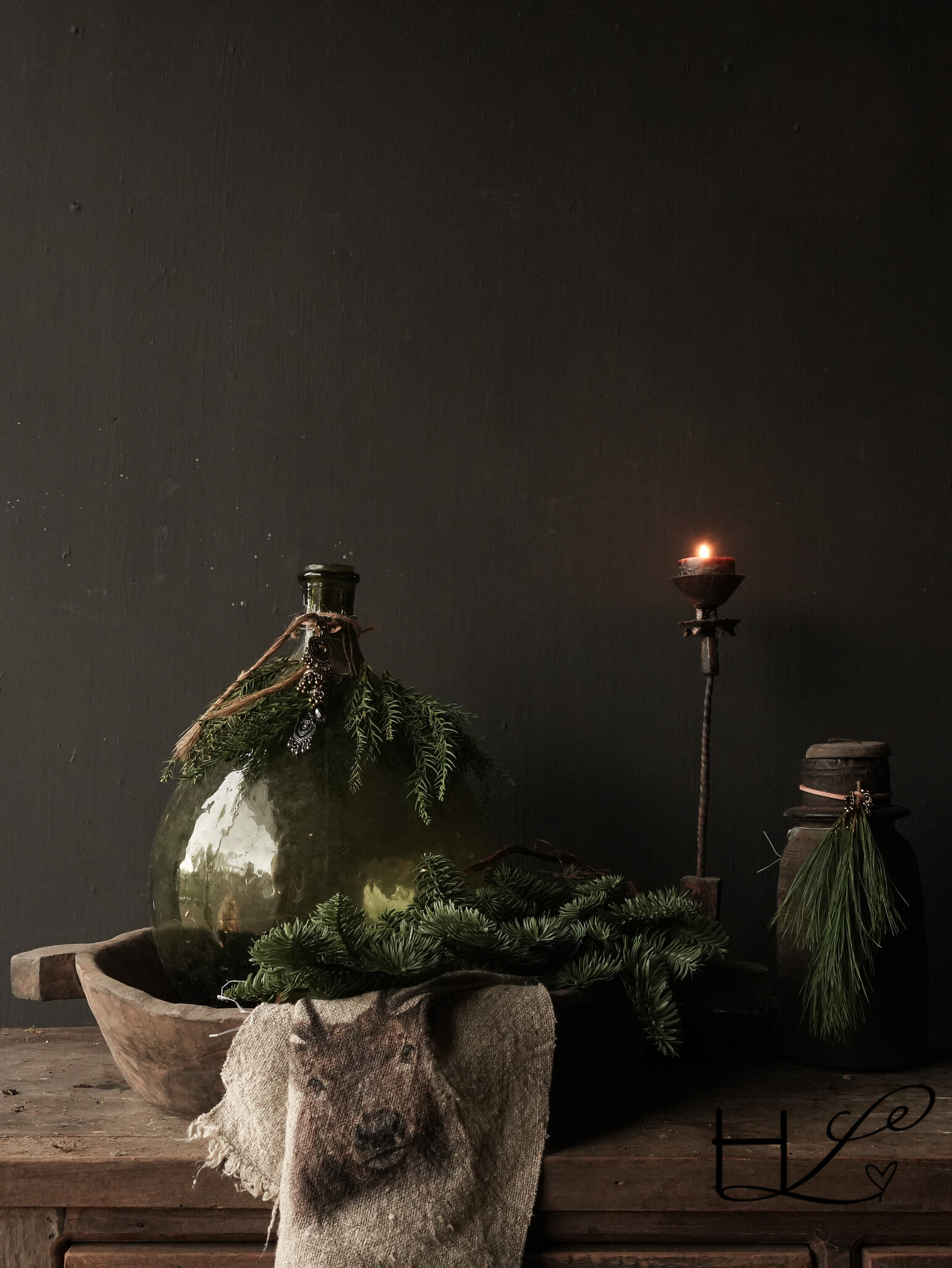 Antike grüne Glasflasche XL Hoffz-1