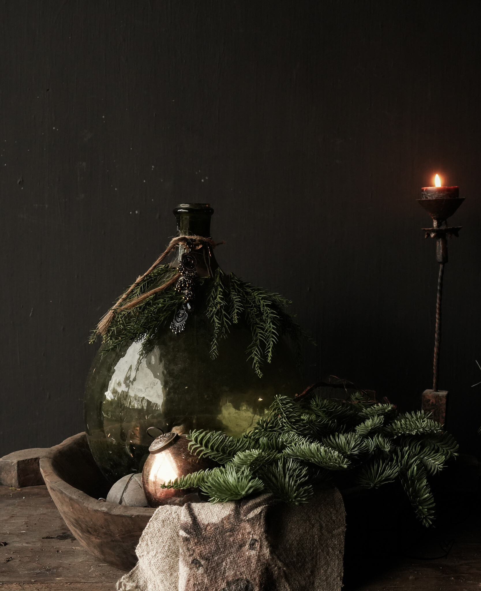 Antike grüne Glasflasche XL Hoffz-2