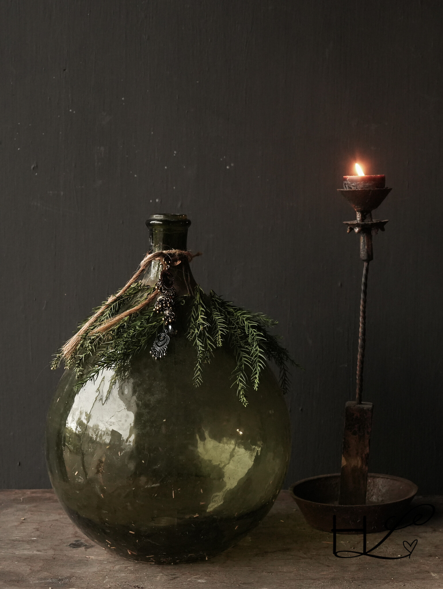 Antike grüne Glasflasche XL Hoffz-3