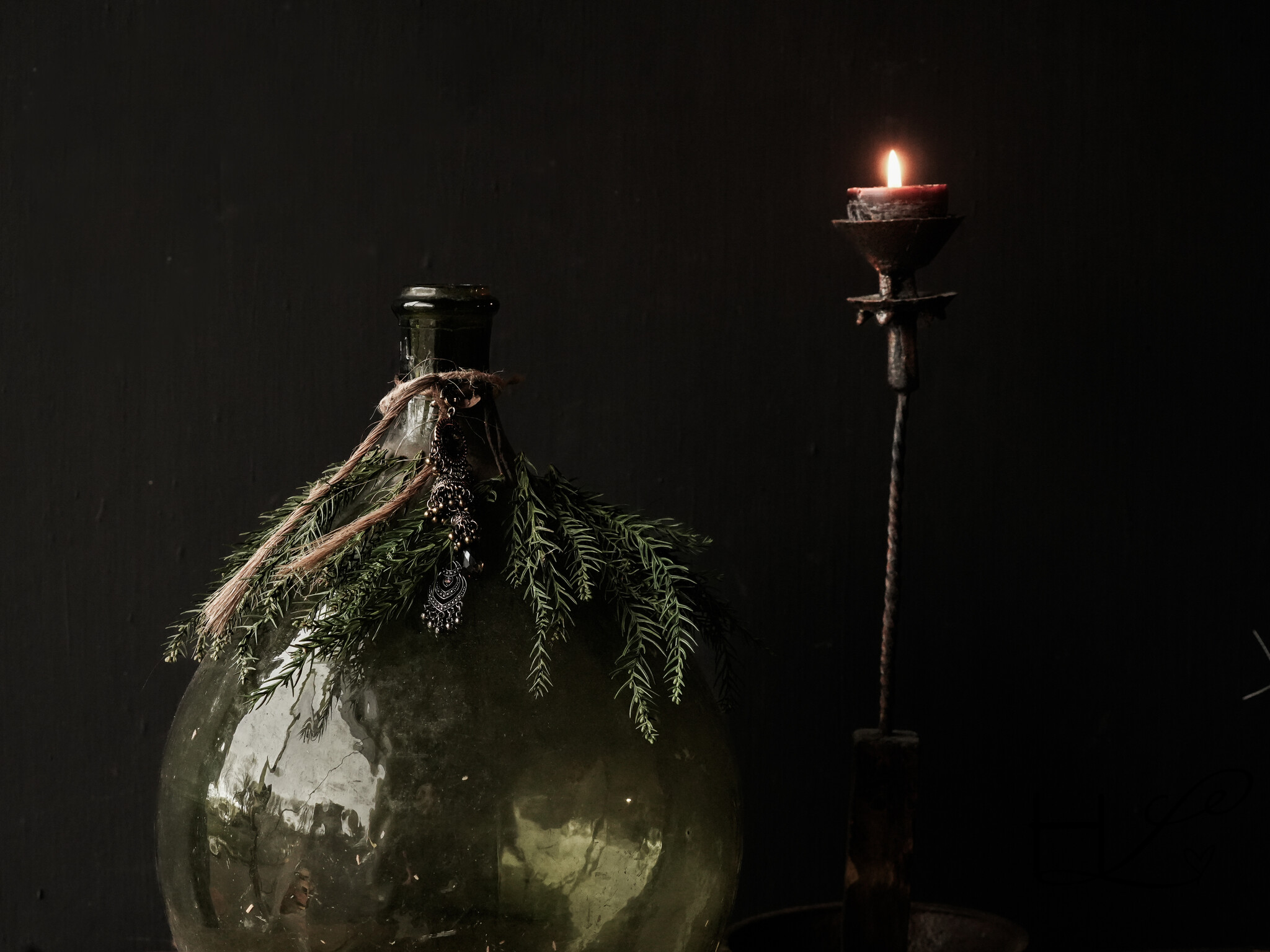 Antike grüne Glasflasche XL Hoffz-4