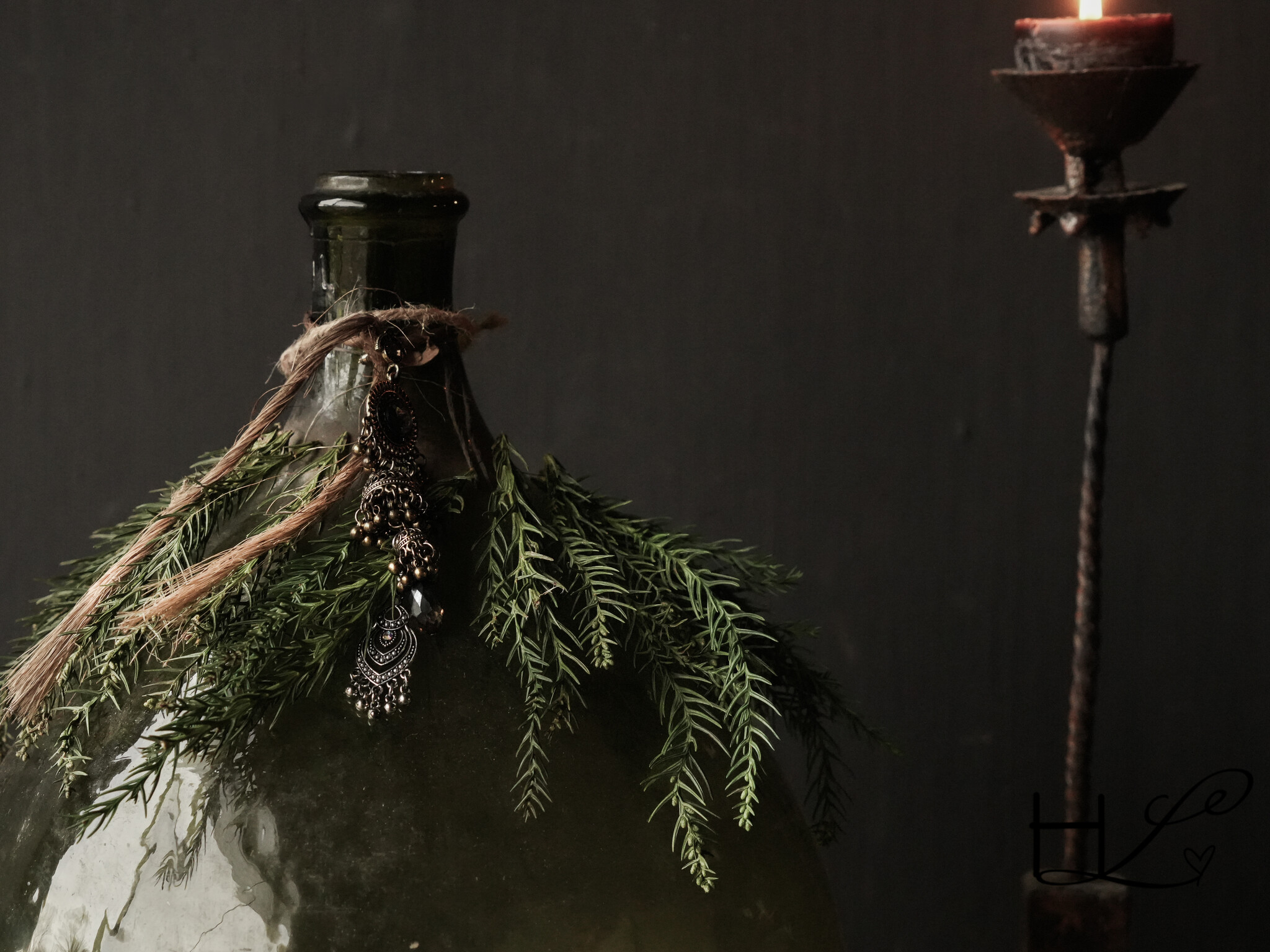 Antike grüne Glasflasche XL Hoffz-5