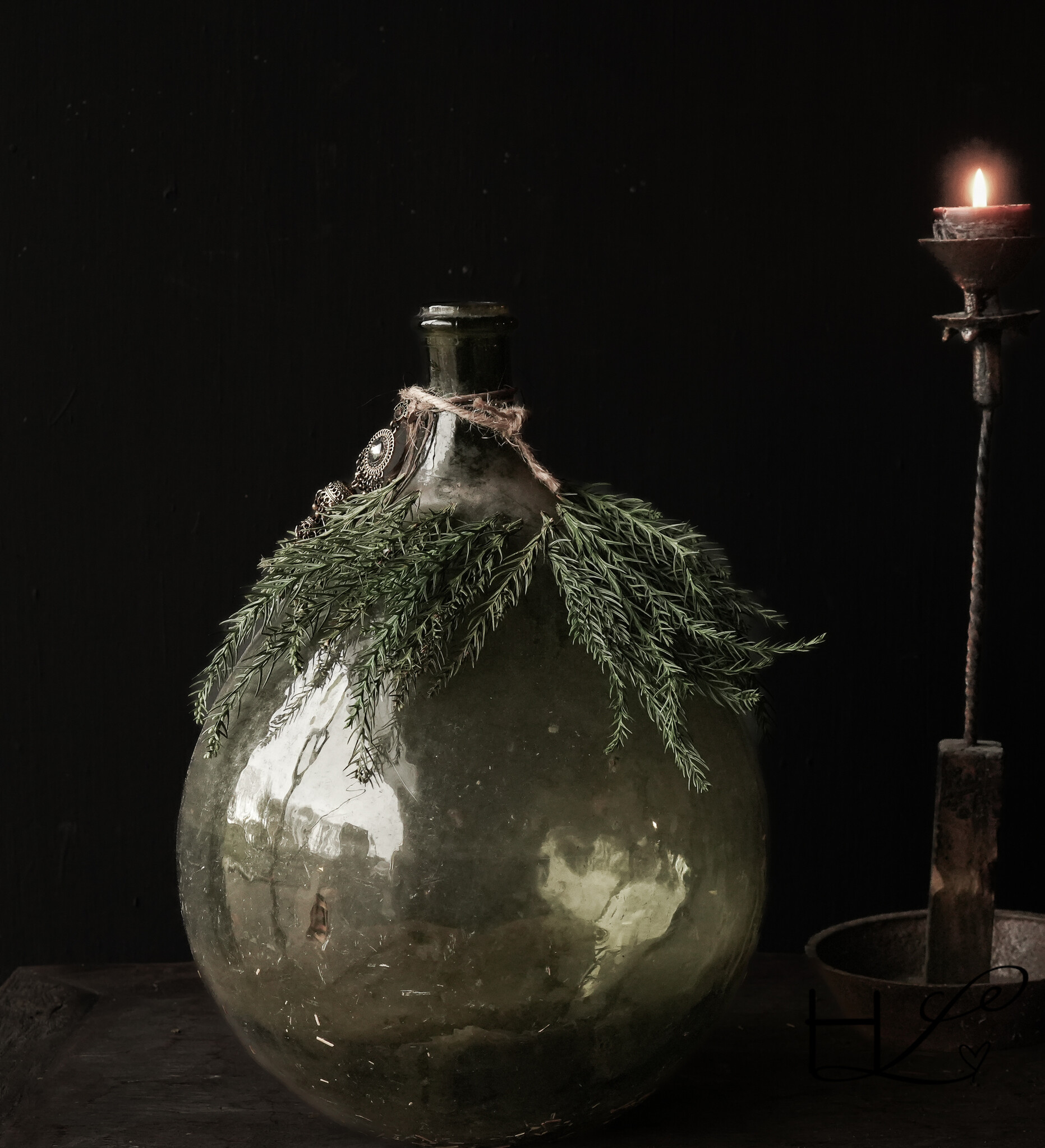 Antike grüne Glasflasche XL Hoffz-6