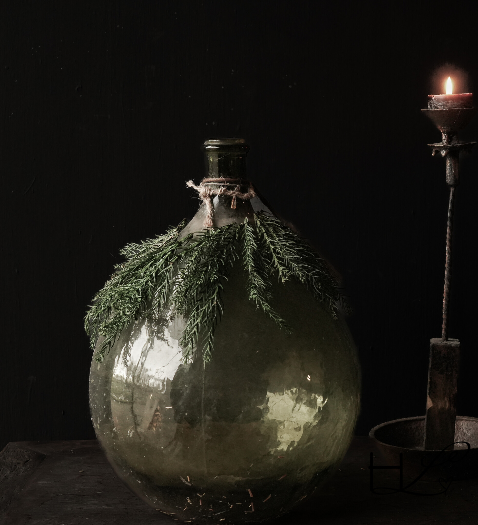 Antike grüne Glasflasche XL Hoffz-7