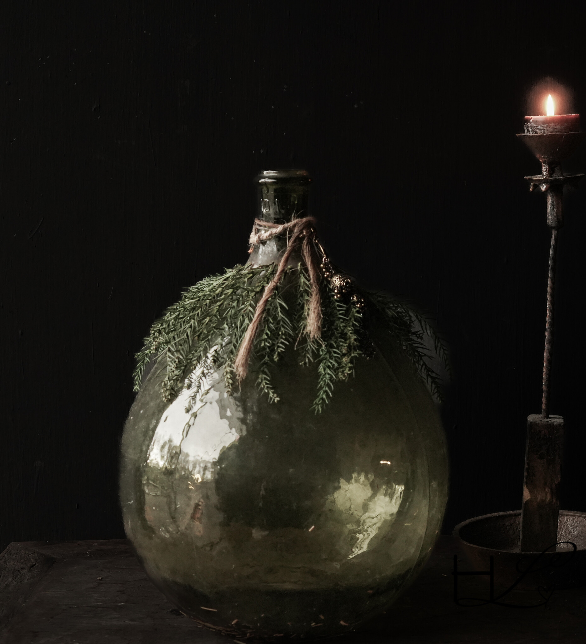 Antike grüne Glasflasche XL Hoffz-8