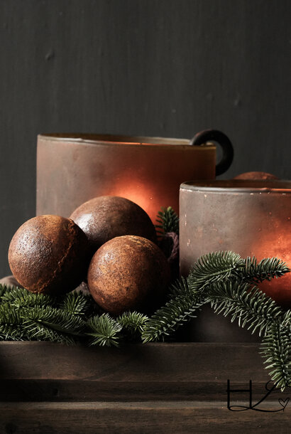 Roest ijzeren ballen kerstballen set van twee
