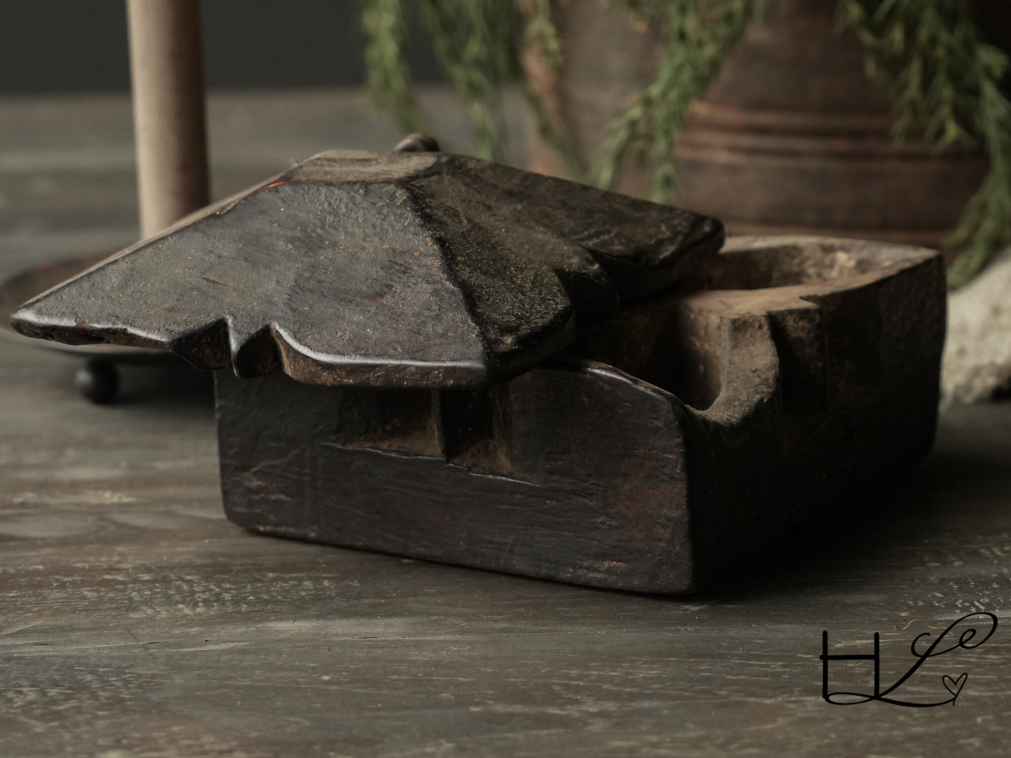 Alte antike Gewürzkiste aus Holz HOFFZ Indien-3