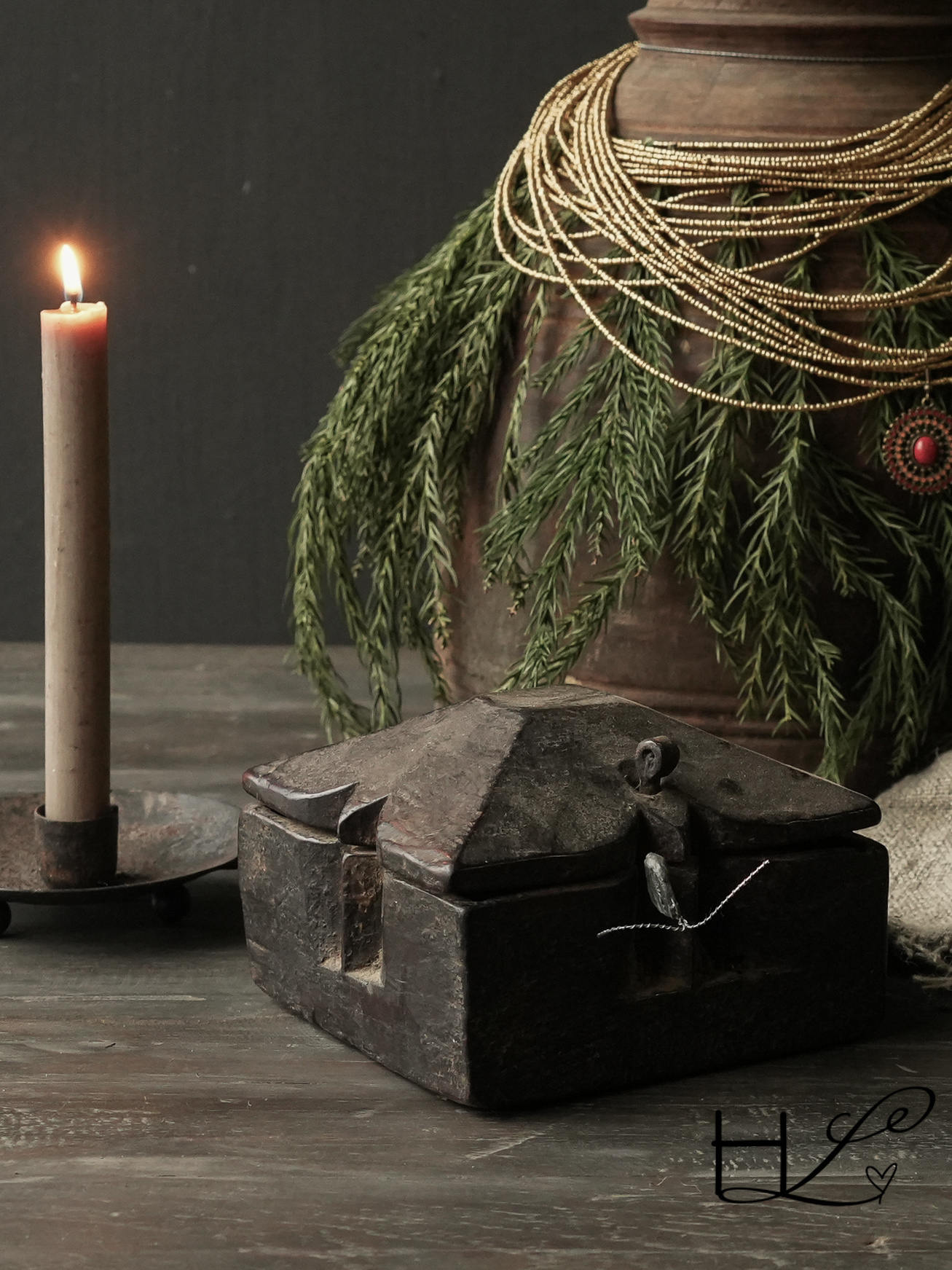 Alte antike Gewürzkiste aus Holz HOFFZ Indien-1