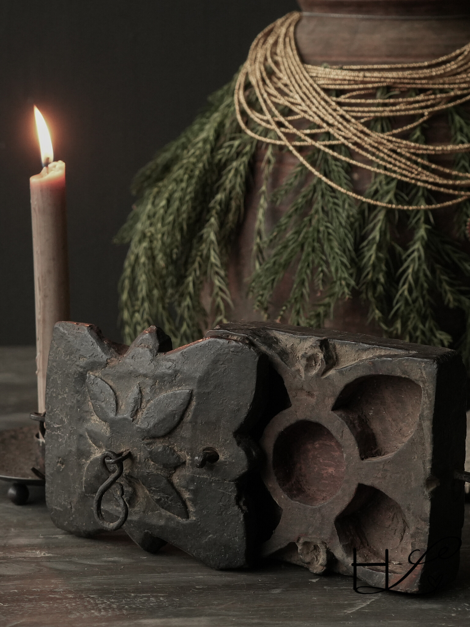 Alte antike Gewürzkiste aus Holz HOFFZ Indien-2