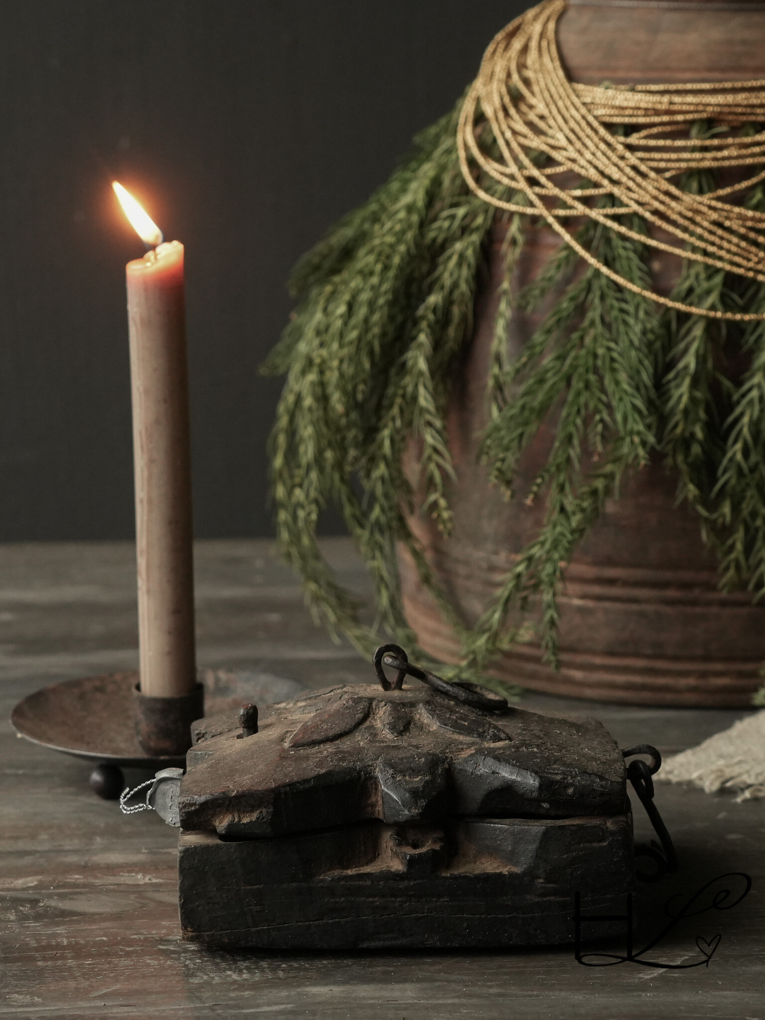 Alte antike Gewürzkiste aus Holz HOFFZ Indien-4