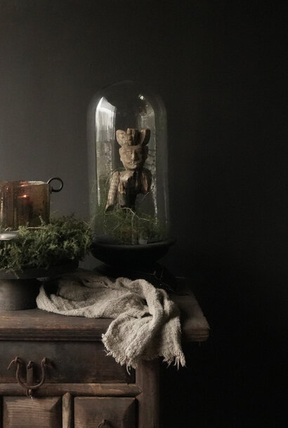 imperfecte Glazen stolp met zwart houten plateau Aura Peeperkorn