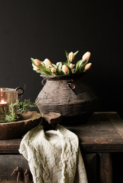 Bunch of artificial tulips in Champagne color