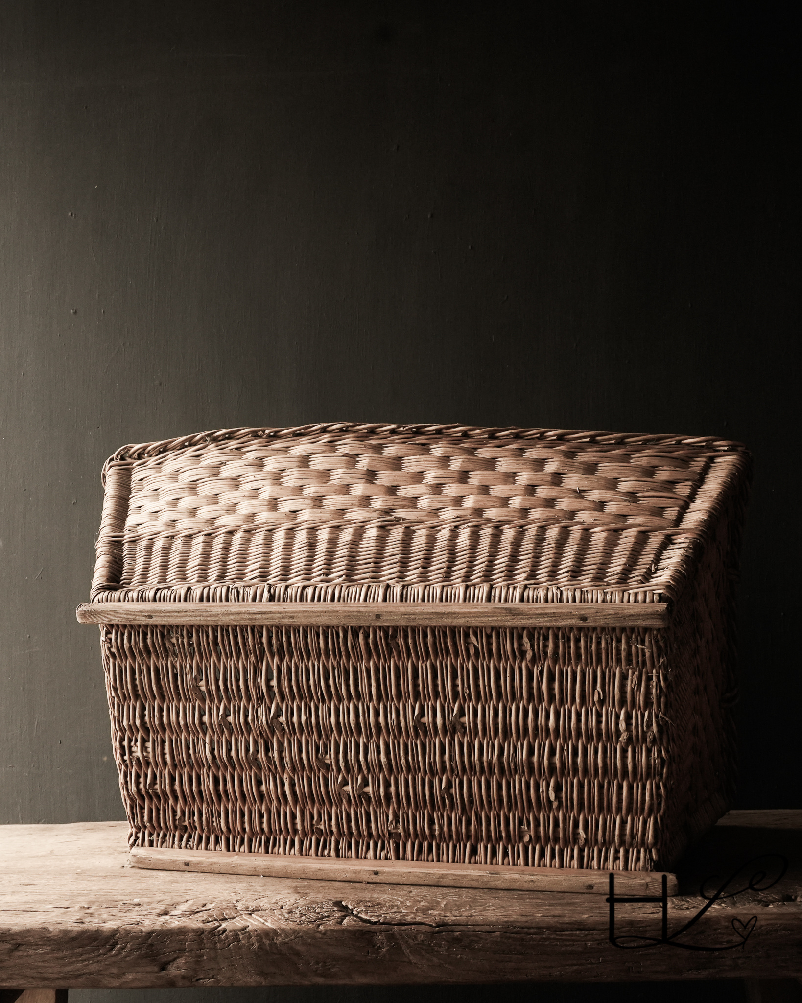 old handmade wicker brocante laundry basket-2