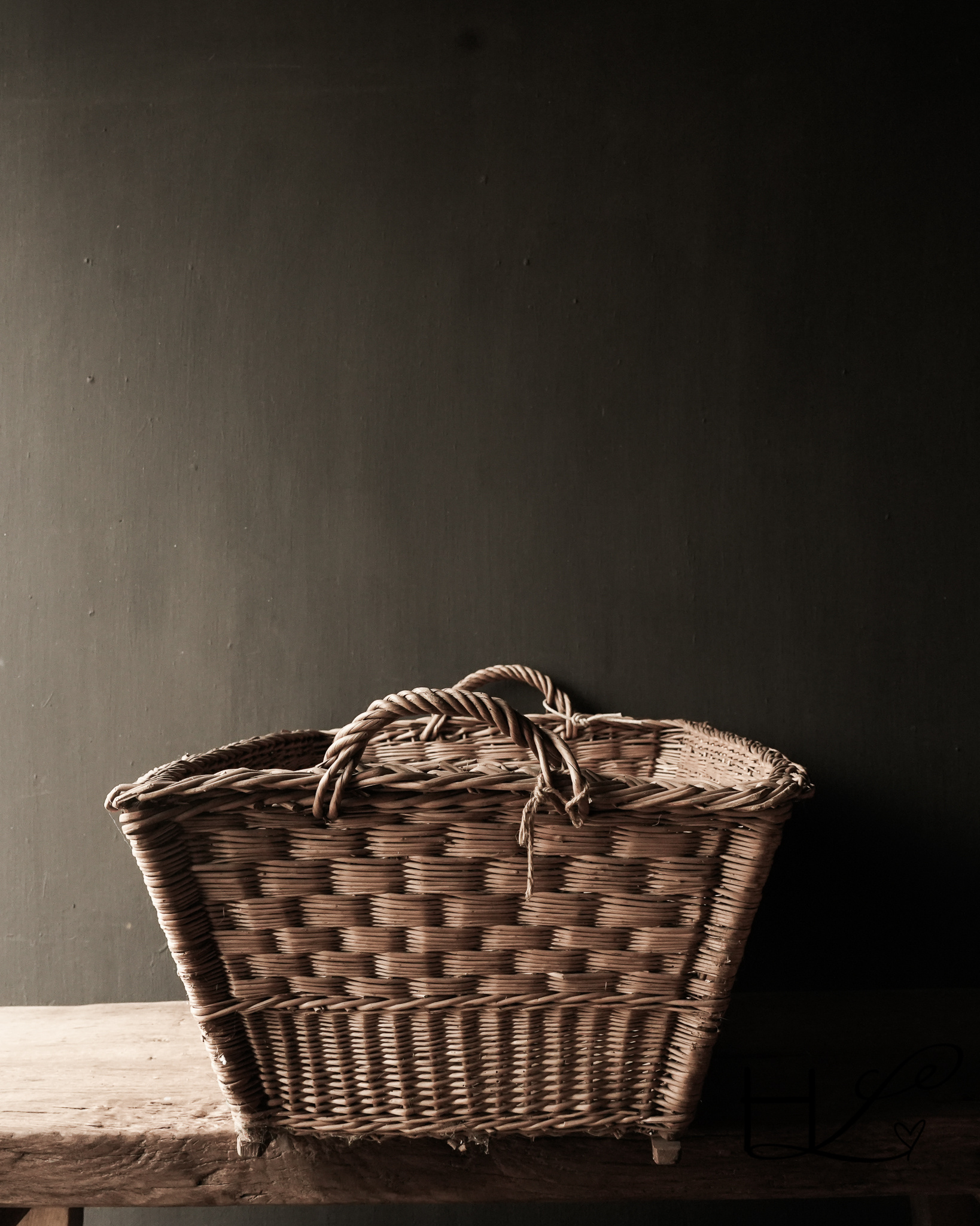 old handmade wicker brocante laundry basket-3