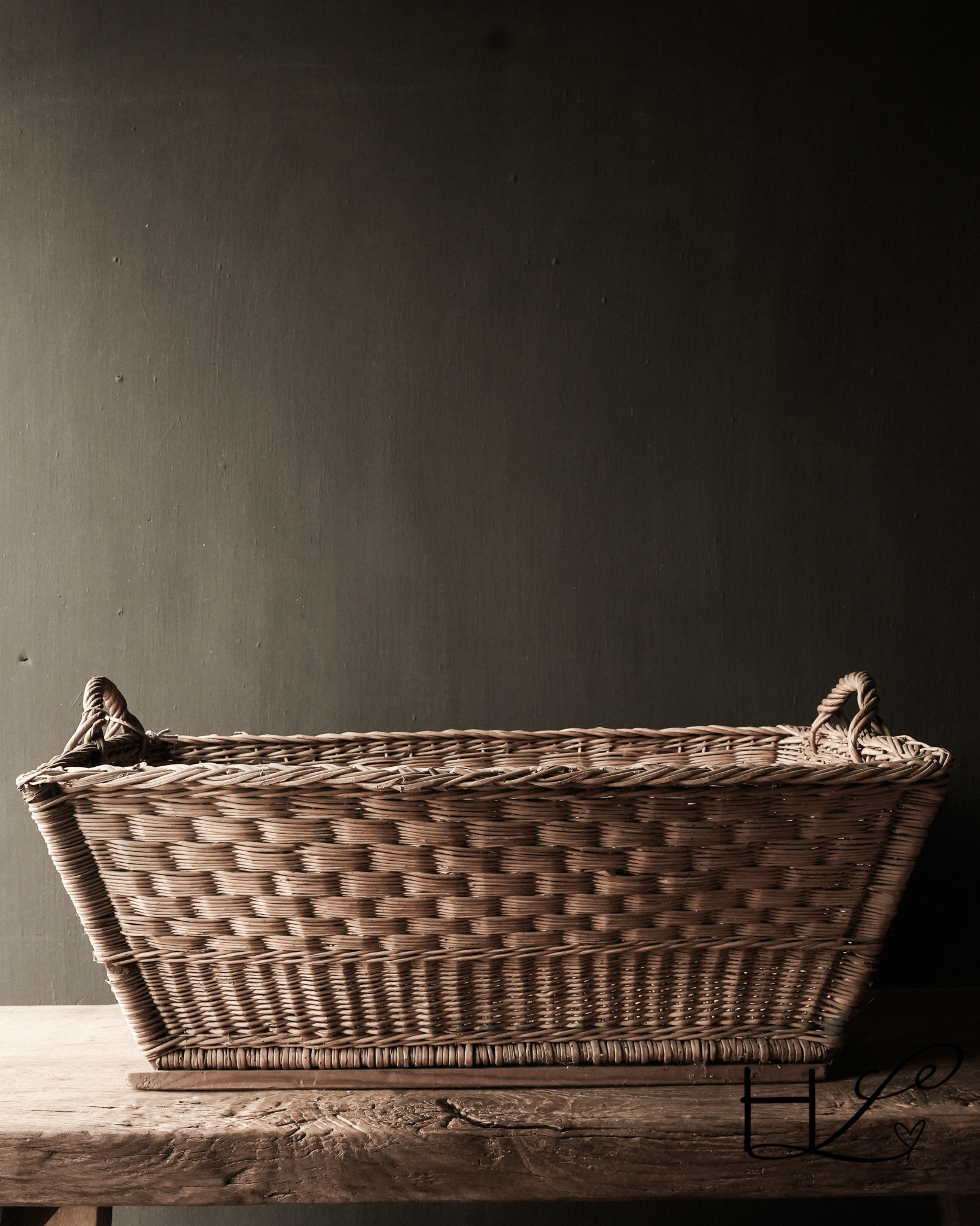 old handmade wicker brocante laundry basket-4