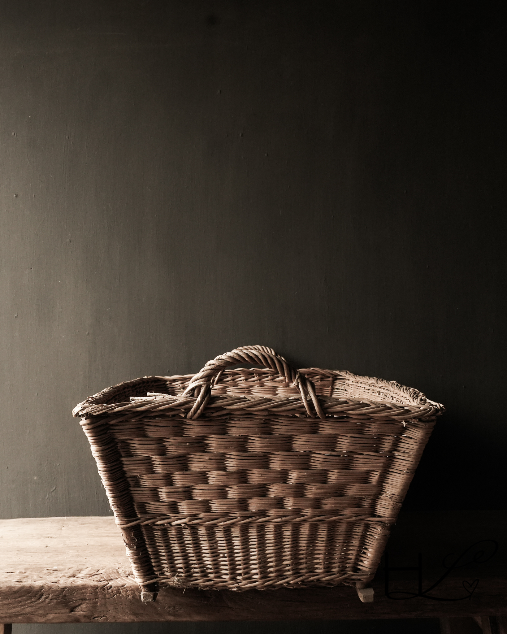 old handmade wicker brocante laundry basket-5