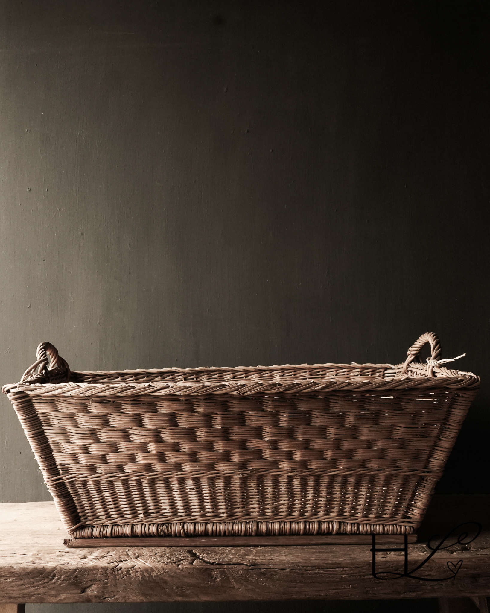 old handmade wicker brocante laundry basket-6