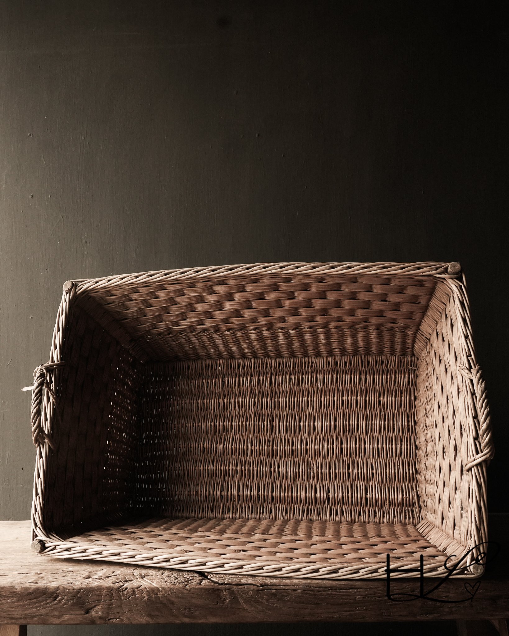old handmade wicker brocante laundry basket-4