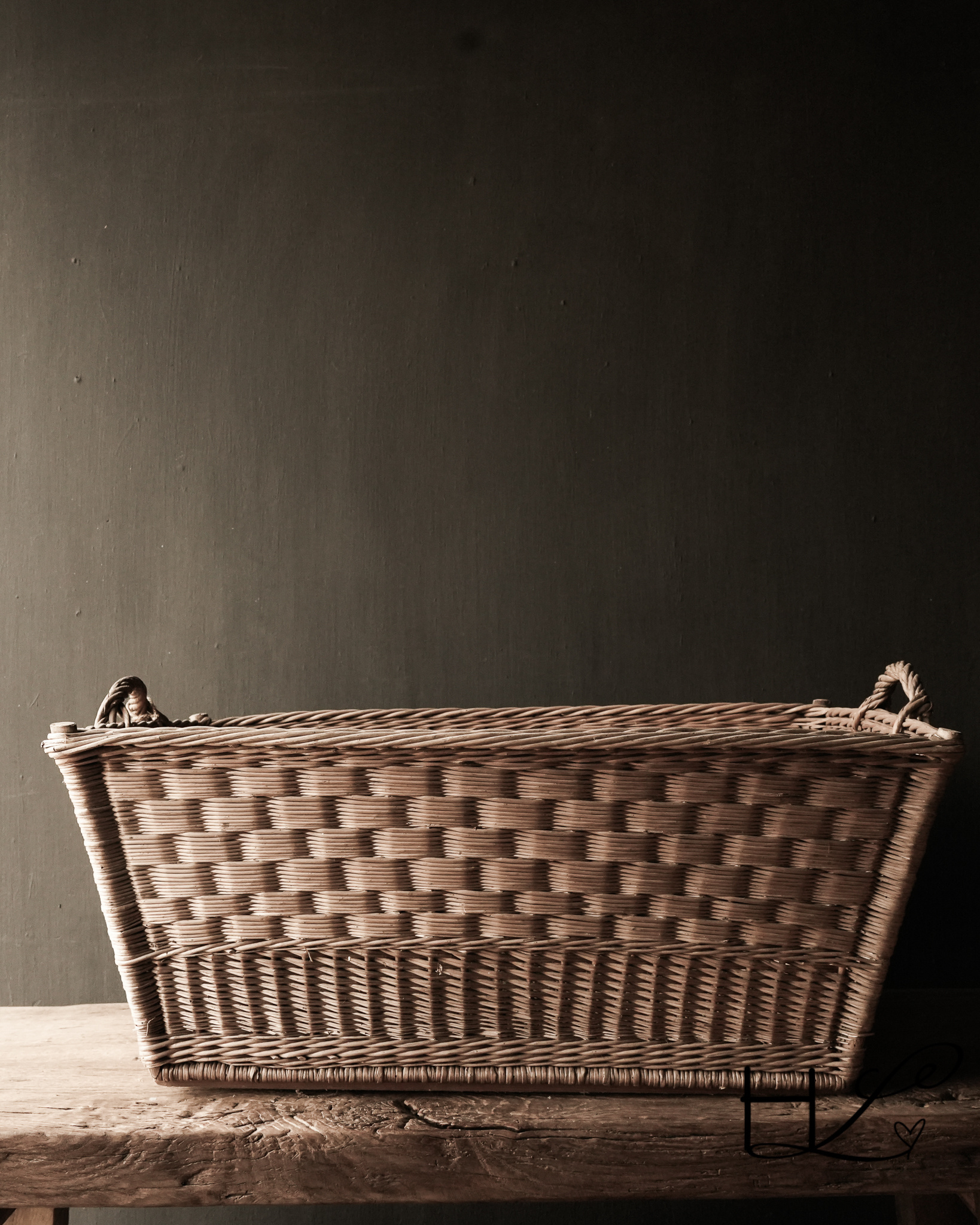 old handmade wicker brocante laundry basket-2