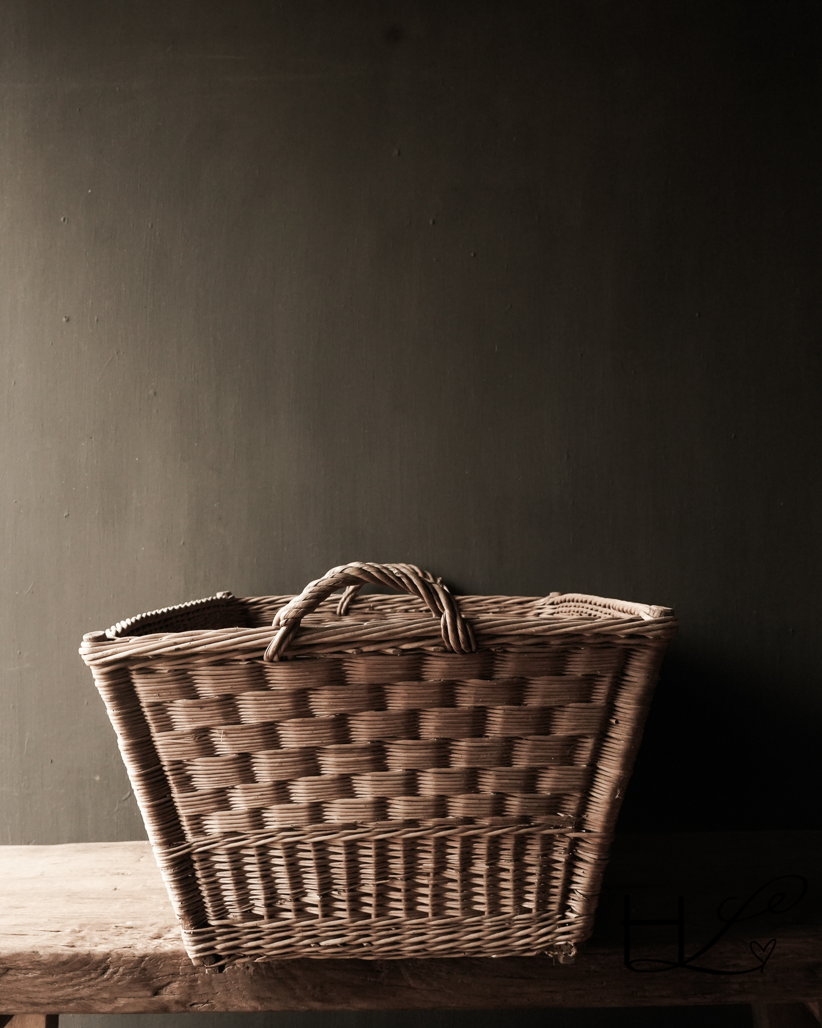 old handmade wicker brocante laundry basket-5