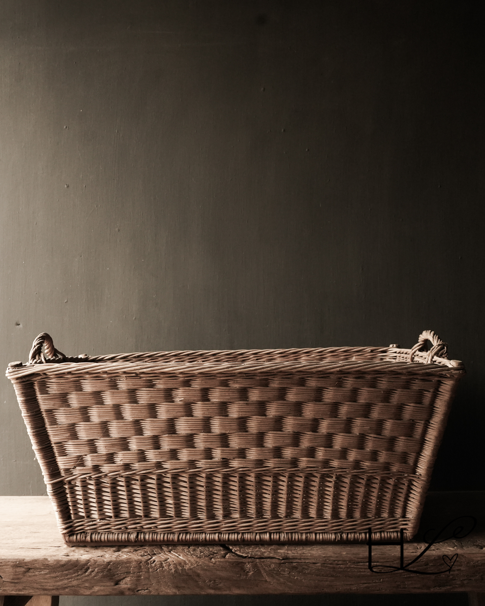 old handmade wicker brocante laundry basket-6