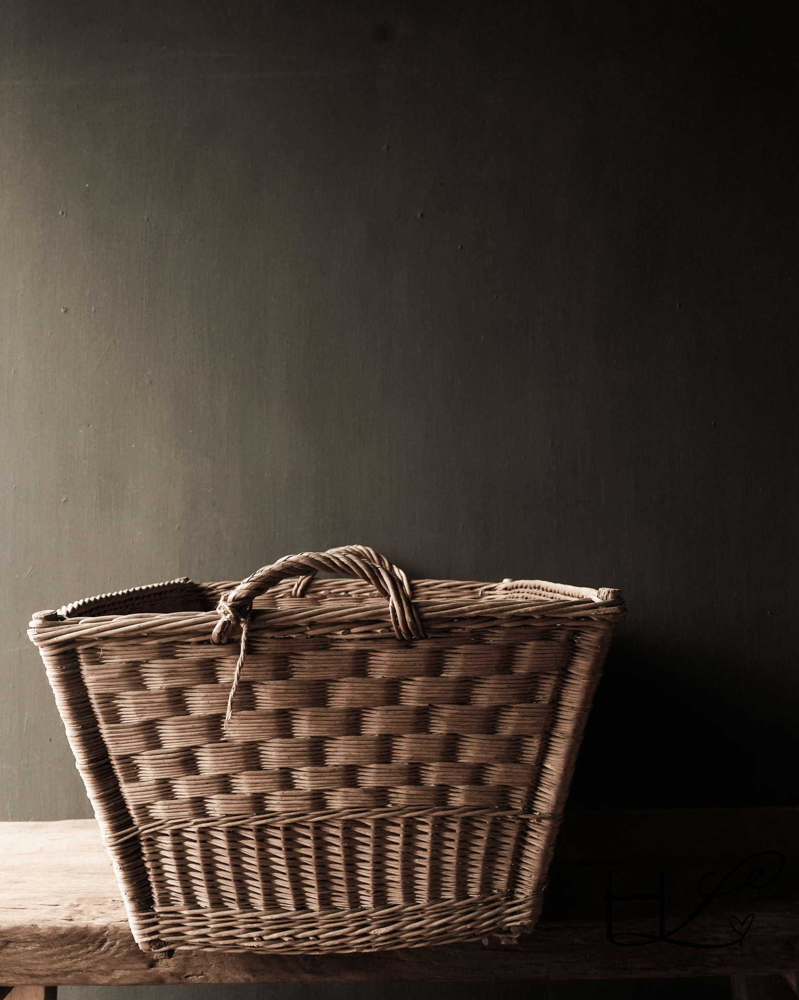 old handmade wicker brocante laundry basket-7